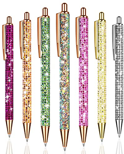 OSDUE Kulpennor, 7 st infällbar penna i metall med glänsande och eleganta kulspetspennor för skola kontorsmaterial, 1,0 mm