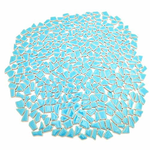 500 g de mosaico de cerámica irregular, 0,5 x 2 cm, piezas pequeñas de mosaico, para hacer mosaicos, manualidades, arte, decoración (azul cielo)