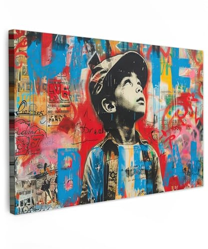MuchoWow© Leinwandbilder Groß 120x80 cm XXL Wall Art Decoration Bilder für die Wand Schlafzimmer Deko Canvas Painting Wanddekoration Wohnzimmer Graffiti - Vintage - Junge - Street art - Neon - Banksy