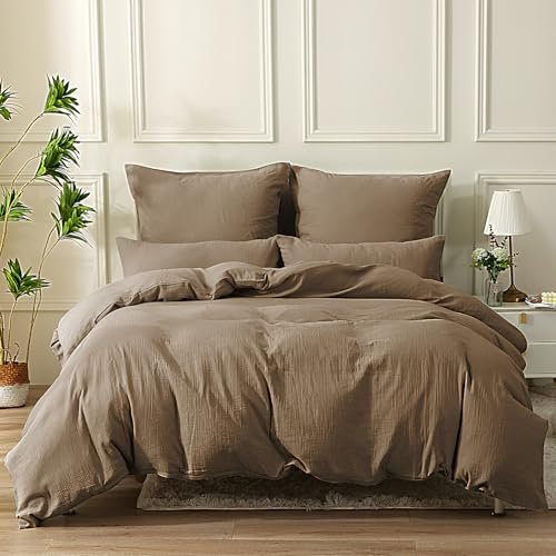 SOULFUL Doppelte Muslin Bettwäsche 135x200 Baumwolle, Bettwäsche-Sets 1er Set Bettbezug mit 1 Kissenbezüge 80x80 cm, ÖKO-TEX Bettwäsche Dunkler Kaffee mit Reißverschluss