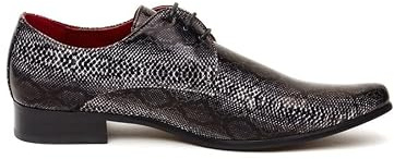 Mens Leather Lined Black Snake Print Lace Up Shoes Retro Pointy Winkle Pickers