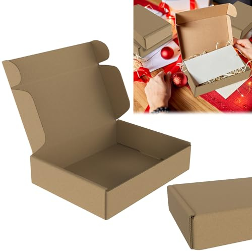 XINZI 20 st hopfällbara lådor, 20 x 15 x 5 cm maxibrevlådor fraktlådor brun bokförsändelse, paketlåda för varor, vikbar kartong, postkartong för transport av småvaror och böcker