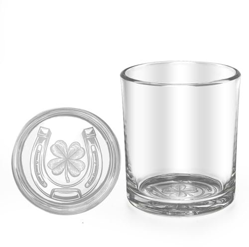 HOWAB Vaso de whisky de cristal de cuatro hojas, trébol de la suerte, vasos de whisky, herradura, amuleto de la suerte, vasos de whisky, cristal de ron, vasos de whisky, grabado de buena suerte