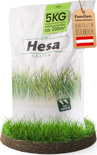 Hesa RSM 2.3 Graines de gazon d'utilité 5 kg pour 200 m², pour gazon de sport et de jeu, graines de gazon à germination rapide, résistantes et robustes de qualité professionnelle
