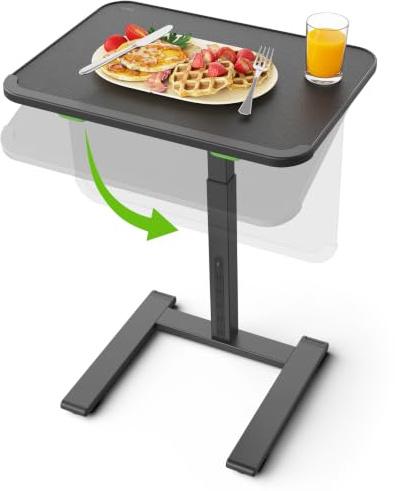 SAIJI Sturdy TV Tray Table with Wheels, Heavy Duty Metal TV Trays for Eating on Couch, Height & Angle Adjustable Desk for Bed, Sofa, Recliner, Portable Small Foldable Tables