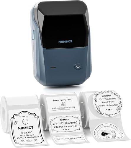 NIIMBOT B1 Etichettatrice Bluetooth con Etichette con 3 rotoli di etichette larghe,Stampante Etichette Adesive, Compatibile con iOS Android e PC, per Ufficio Negozio Casa Cucina