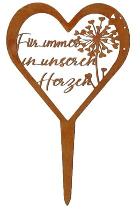 LUMOOM Decorazione per tomba, resistente alle intemperie, a forma di cuore, in metallo e acciaio arrugginito, con scritta, decorazione per tomba, a forma di cuore, per ricordi, ricordi, funebre (F)