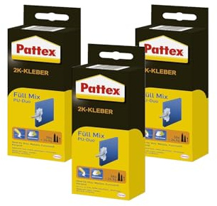 Pattex 2K-Kleber Füll Mix, 3x 82,5g, Epoxidharz-Kleber für Holz, Metall, Kunststoff, Keramik, Professionelle Reparaturen