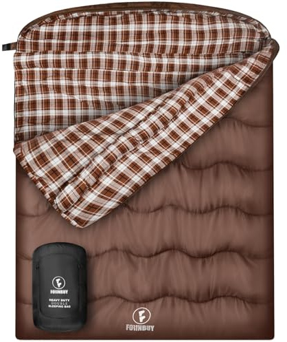 FORINBUY Saco de dormir doble de franela de algodón para adultos, saco de dormir de invierno para 2 personas, impermeable y cálido, saco de acolchado tamaño Queen, ideal para familias, camping y