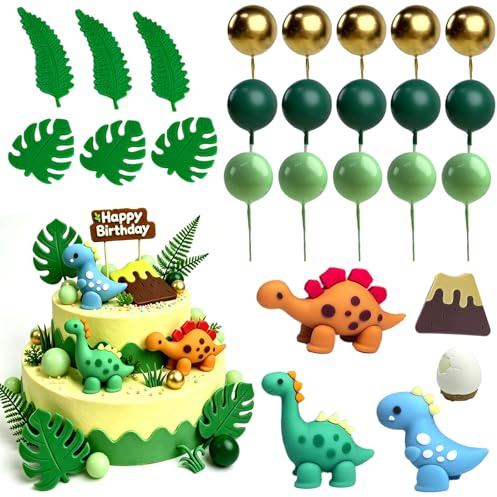 LIULINY 26 Piezas Dinosaurio Decoración para Tartas, Topper de Pastel de Cumpleaños de Dinosaurio, Decoraciones para Cake de Animales, para Tartas de Cumpleaños, Fiestas, Fiestas Temáticas Animales