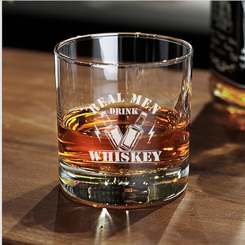 IVISION LEARNING LTD Real Men Drink Whiskey 2 Vintage Engraved Whiskey Glass, Wine Drinking Cups, Men Gifts, 10.5oz
