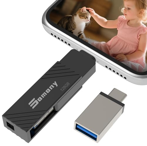 Chiavetta USB 128GB, Chiavetta USB per Phone, chiavetta per phone per scaricare foto e video, flash drive phone, Photo Stick, 4 in 1 Memoria Esterna per iOS/Andriod/Pad/Mac/Computer/Tablet PC,Nero