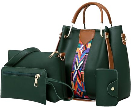 Set di borse in pelle per donna - Borse in pelle PU da 4 pezzi, pochette con manico superiore, borsa a tracolla, collezione di cartelle | Alla, durevole, uso quotidiano, viaggi, ufficio, feste, s