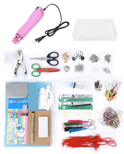 Feuille de dinks thermorétractable en plastique, tampon en caoutchouc, pistolet à air chaud rétractable, kit d'outils fait à la main, ensemble complet pour l'artisanat de (Norme européenne 220v rouge)