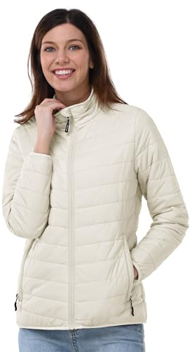 Outdoor Ventures Damen Steppjacke Leichte Warme Packbare Übergangsjacke Puffer Jacke für Frauen Gefüttert Weiche Steppmantel Quilted Coat für Freizeit Wandern Reisen Outdoor Beige XL