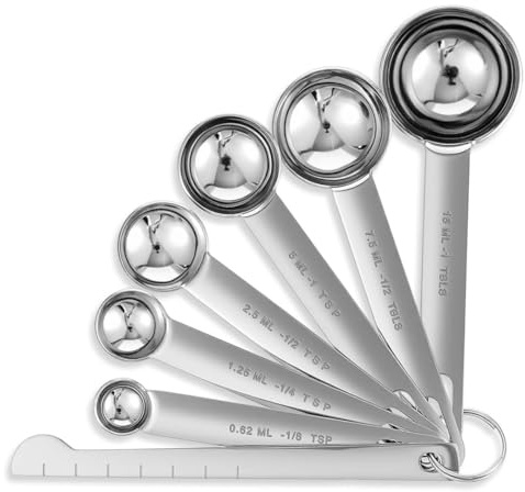 Juego de 6 cucharas medidoras de metal, cucharas medidoras de acero inoxidable, cuchara medidora de mesa para café, cuchara de cucharadita, incluye 1/8, 1/4, 1/2, 1 cucharadita, 1/2 cucharada, 1