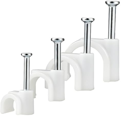 400 Grapas para Cables Redondos con Clavo, Clips de Fijación para Pared, 4 Tamaños 4 mm 6 mm 8 mm 10 mm, Blancos, Organizador de Cables para Ethernet, TV, Altavoces, USB – Fijación Mural Resistente