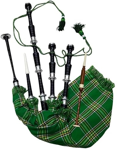 Great Highland - Gaita escocesa con montura de palisandro plateado con cubierta tradicional de tartán (acabado negro tartán verde irlandés)