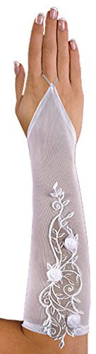 YES Brauthandschuhe Armstulpen mit Spitze, A146T 30cm, Ivory