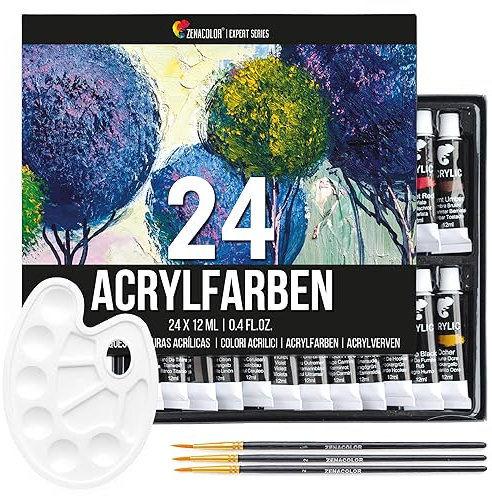 Zenacolor - Acrylfarben Set mit 24 Tuben x 12 ml
