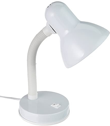 EGLO Tischlampe Basic, 1 flammige Tischleuchte, Schreibtischlampe aus Stahl und Kunststoff, Farbe: Weiß, Fassung: E27
