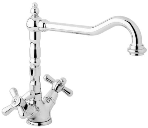 Schläfer | 35404001- Spültisch-Zweigriffarmatur, Hochwertiger Messingkörper, Verchromt, Hoher Schwenkbarer Auslauf, Hochdruck Armatur, Retro Küchenarmatur, Wasserhahn Waschbecken Nostalgie.