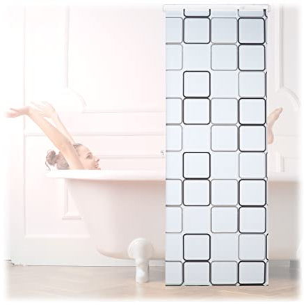 Relaxdays Shower Curtain Roller Blind, Water-repellent, Bath & Shower, Retro, From Ceiling, 80x240cm, Semi-transparent