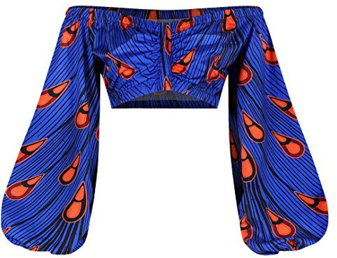 Mocure Women African Off Shoulder Crop Top Bohemia Printing Tube Blouse for Party Rave Festival Blue