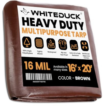 WHITEDUCK 16x20 Tarp 16 MIL Heavy Duty Poly Tarp Waterproof UV Resistant, True to Size, Rust-Proof Grommets, Tear & Rip Resistant, Extra Thick, Camping, Construction, Boat & Equipment Cover