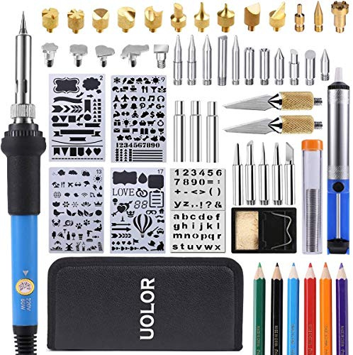 54 Pcs Kit de Pyrogravure, Fer à Souder Electrique Kit, 60W Pyrograveur Professionnel sur Bois pour Liège, Cuir, Gravure, Bois