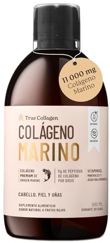 True Collagen, Colágeno hidrolizado marino, líquido, 500 ml | 20 días | Ácido hialurónico, biotina y vitamina C | Cabello, piel, uñas y articulaciones | Sin azúcar ni grasa