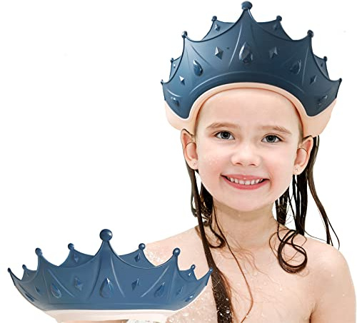 FUSACONY Duschhaube Kinder, Baby Sicherer Shampoo Cap, Baby Verstellbarer Shampoo Schutz, Shampoo Schutz für Kinder, Haare waschen ohne Tränen, für 0-9 Jahre Krone (Blau)
