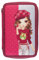 Idena 20119 - Schüler-Etui Triple mit 3 Reißverschluss-Fächern und mit 47 Teilen befüllt, Design Girl, Federmappe mit Bunt-Stiften, Lineal, Bleistiften und weiterem Zubehör für Schule