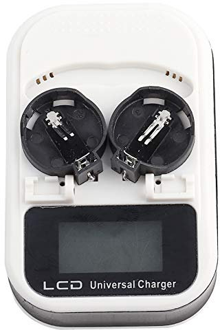 Cargadore Pilas Botón, Cargador Bateria LCD AC100~240V Entrada Voltaje Amplio Celda Moneda Recargable Boton Ione Litio Batería Pantalla Botón Apto Enchufe Pila Tipo Alta Capacidad Recarga Indicador