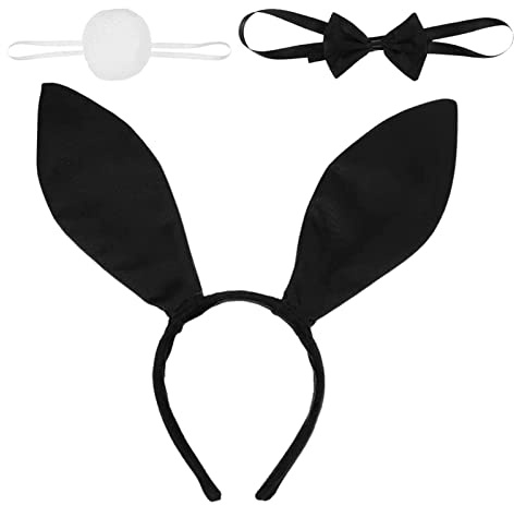 A/R Ensemble d'accessoires de lapin pour femme - Oreilles de lapin - Accessoires de fête - Serre-tête - Nœud papillon et queue - Noir