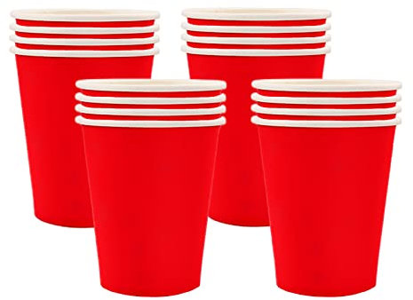 POPOYU 16 Pièces Gobelets en Papier, 250ml Gobelet Rouge Tasse Cafe Carton Réutilisable Verre en Papier,Verre Cafe Carton Goblets pour Anniversaire Mariage Café DIY Boissons Chaude Froide