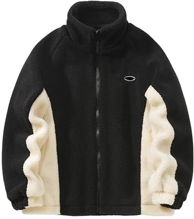 Fulidngzg Teddyjacke Damen Herren Fleecepullover Teddy Jacke Patchwork Stehkragen Fleecejacke Aesthetic Stuff Y2K Clothes Winter Warm Teddyfleece Jacken Mantel Winterjacke Reißverschluss Plüschjacke