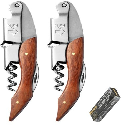 Coltello Cameriere, Apribottiglie 3 in 1 Adatto per Vino e Birra, Manico in Palissandro, per Sommelier e Bartender (Pointed wood)