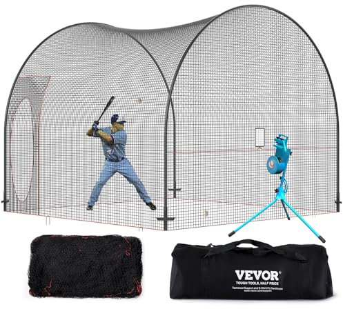 VEVOR Baseball-Schlagkäfig-Netz mit Rahmen und Netz 3,6 x 3,6 x 3 m, Baseballkäfig-Netz zum Schlagen und Aufstellen, Baseballnetz, Schlagkäfig für Jugendliche oder Erwachsene Schwarz Hinterhof