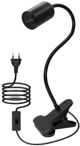 Lampada a morsetto E27, 240 cm, cavo da 10 mm, grande, 360 gradi, flessibile, a collo di cigno, attacco E27 con morsetto, lampada pinza per letto, faretto con interruttore, lampade da comodino