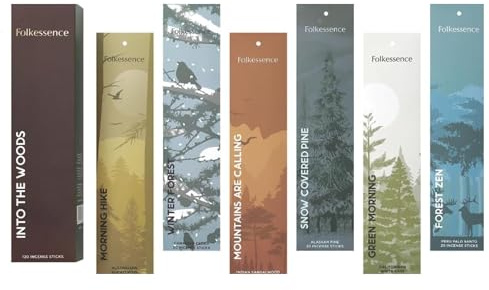 Folkulture Incense Sticks (120 Sticks) | Set of 6 Premium Incense For Relaxation, Aromatherapy| No Charcoal, Organic, Non Toxic, 45 Mins, Long Burning Sandalwood, Eucalyptus, Palo Santo Insence-Sticks