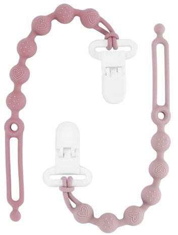 Schnullerkette, Schnullerkette Silikon, 2er-Pack (Powder Rose+Dusty Lilac)