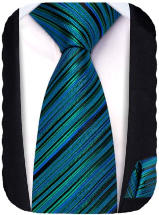 Hi-Tie Cravate en soie pour garçon de 8 à 11 ans - Cravate et carré de poche pour garçon - Bleu, rouge, vert | Cravate formelle pour enfants, pour mariage, école, remise de diplôme