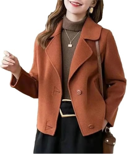 Veste en Tweed à Revers pour Femmes Automne et Hiver Veste en Tweed Courte et Ample élégante Affaires décontractée Manteau Coupe (Orange,S)