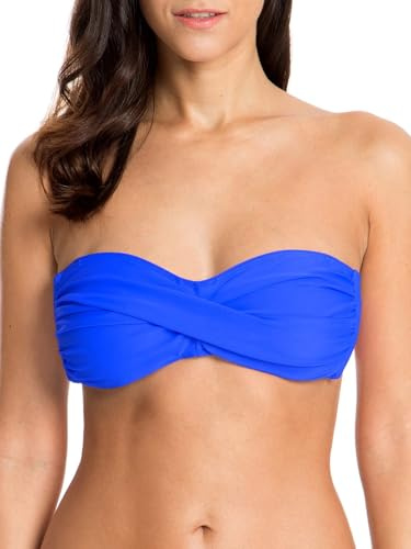 Ocean Blues Women's Royal Blue Swimsuit Top Bandeau Bikini Top Plus Size Ruched Bathing Suit Top Size Medium