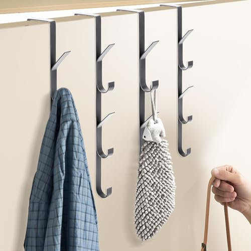Hhaoysogd Türgarderobe, 4 Stück 5 Haken Robuster Türhänger aus Metall, Vertikaler Türhaken zum Einhängen, Multifunktionaler Haken Über Tür im Vertikalen Design für Hut, Tasche, Mantel