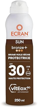 ECRAN® - Brume Huile Activatrice de Bronzage - Haute Protection - Technologie vitEox80 - Vitamine E - Protection UVA, UVB, Lumière Bleue, Coups de Soleil - Protection Solaire SPF 30 - Bronzage naturel