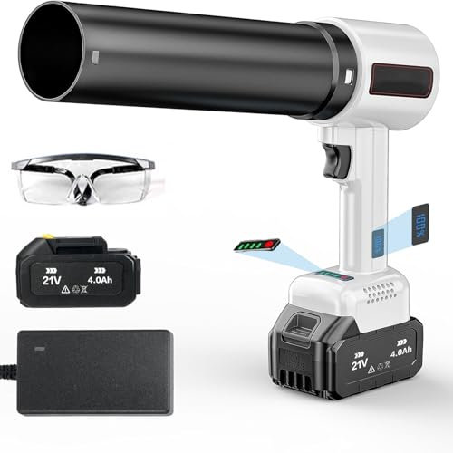 Souffleur de feuilles sans fil 21 V – Batterie et chargeur 4,0 Ah, 130 000 tr/min, puissant turbo souffleur pour l'entretien des pelouses, des allées, des patios et du nettoyage de voiture