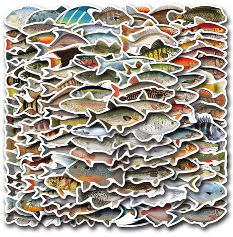 Adesivi a forma di pesce con animali marini, 100 pezzi, skateboard, graffiti, moto, snowboard, bagagli, laptop, valigie per bambini e ragazzi, impermeabili in vinile