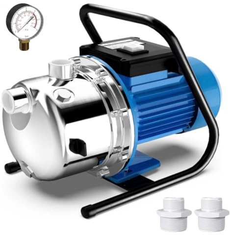 FOTING 1.6HP Shallow Well Pump, 1600GPH Jet Pumps Garden Pump, Water Transfer Draining Irrigation Pumps, Water Booster Jet Pump Stainless Steel for Home Garden Lawn Farm